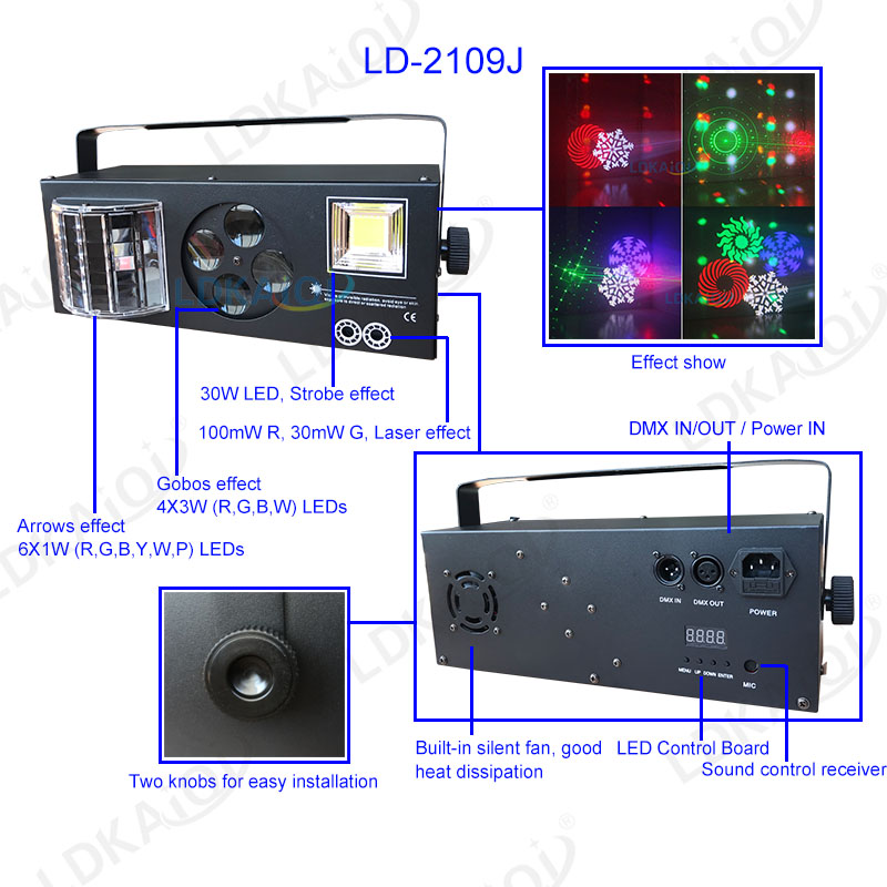 Led & Laser & Strobe &Gobos Lights 4in1 Effect Party Strobe Light(图1)