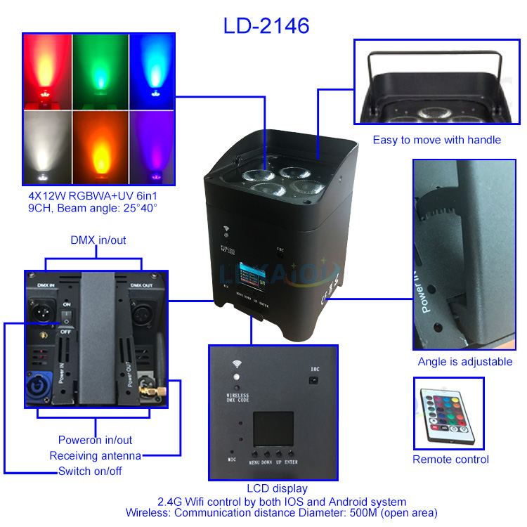 Led Uplight Battery Wireless Wifi And Remote Control 4X12W Par Can Lights(图1)